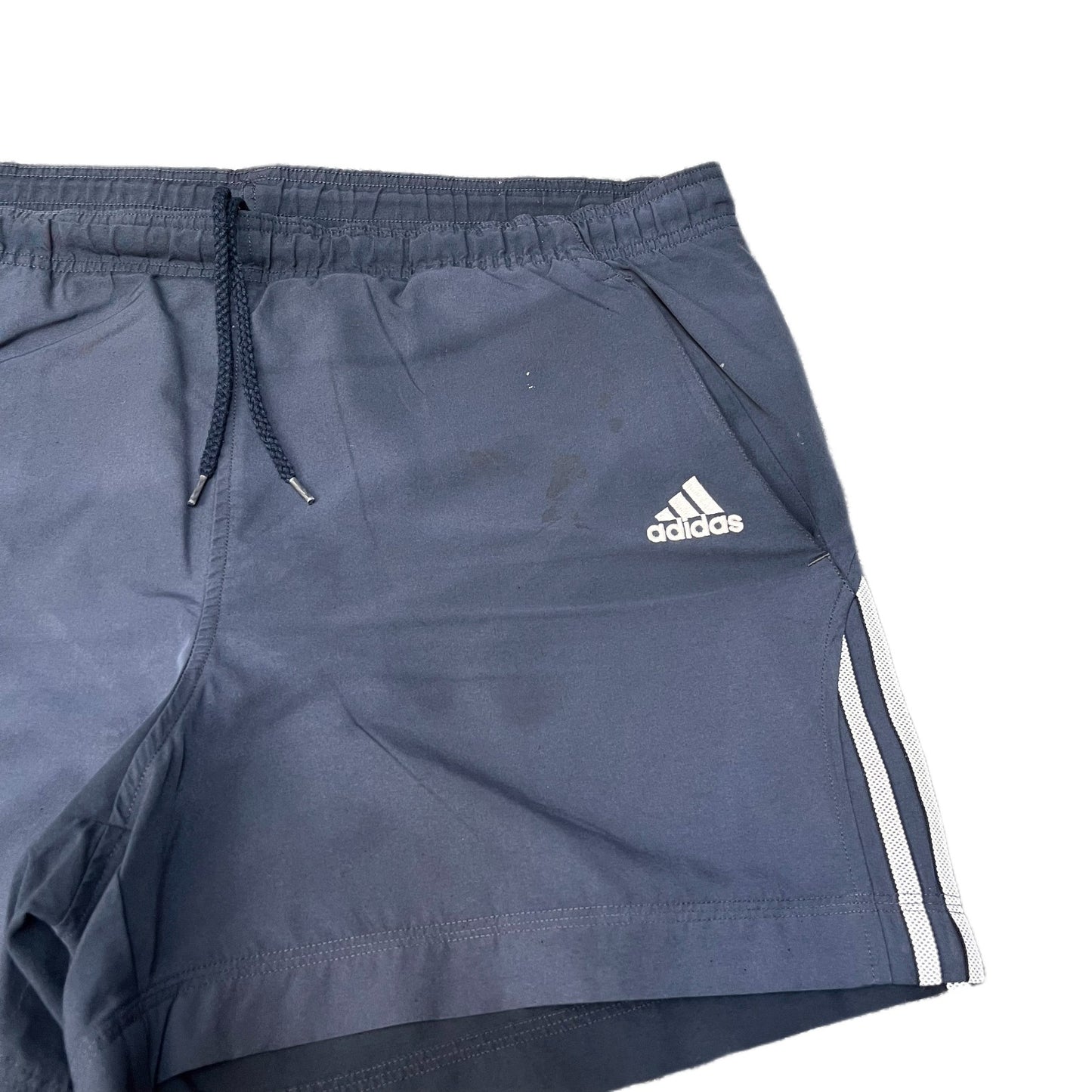 Adidas Running Shorts Mens L 39" Waist Navy White 3-Stripe Lined Athletic Fit