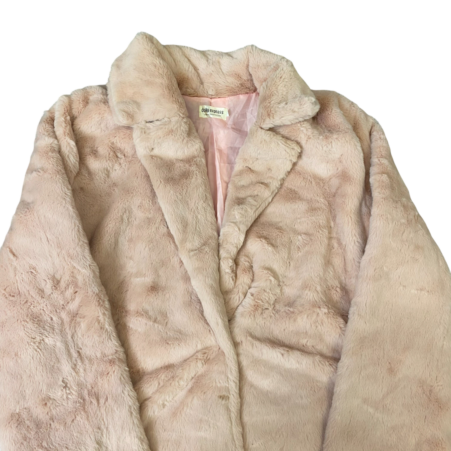 Dolly Express Faux Fur Coat Womens Medium Pink Lined Long Sleeve Notch Lapel
