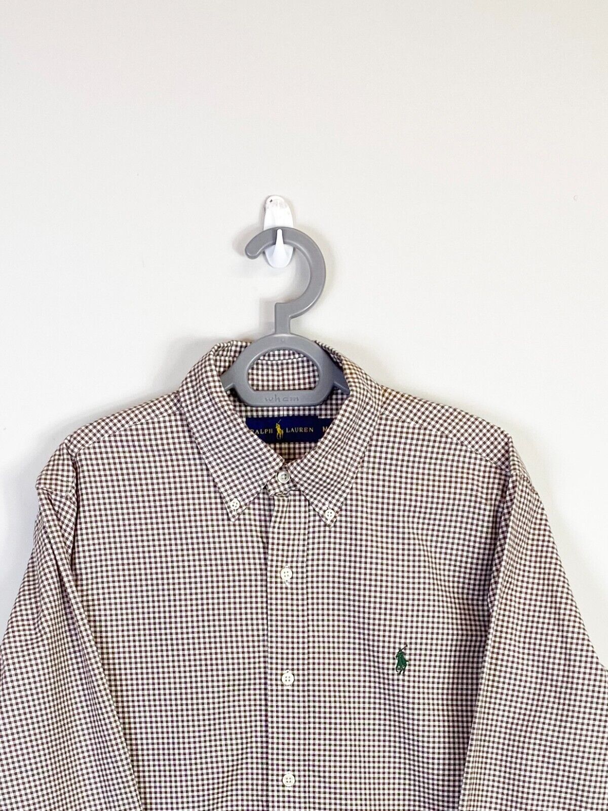 Ralph Lauren Shirt Mens M Brown Checkered Long Sleeve Small Green Polo Pony Logo