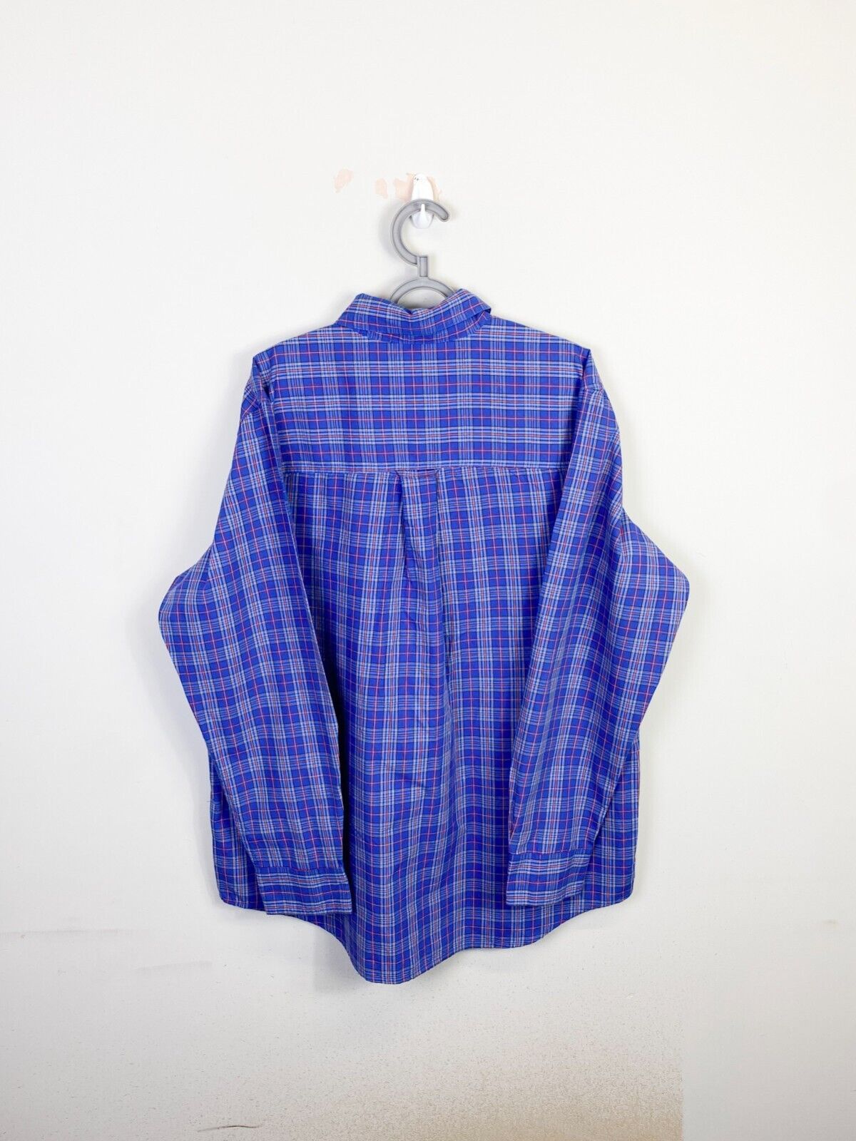 Chaps Shirt Mens Large Blue Plaid Cotton Easy Care Collared Casual Button Down