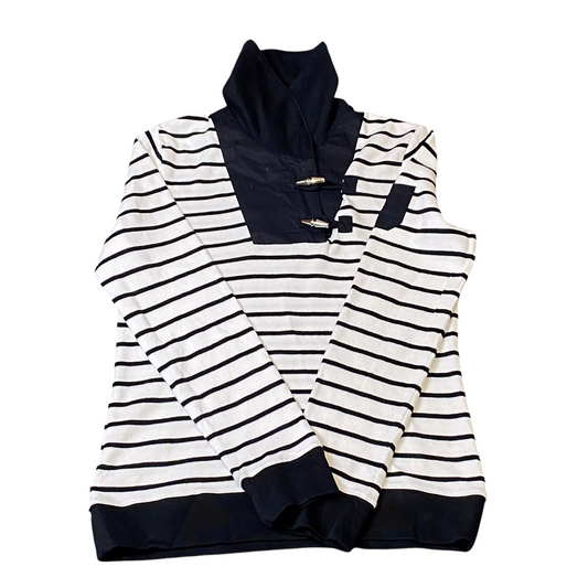 Ralph Lauren Jumper Womens Small White Black Striped Shawl Collar Toggle Front