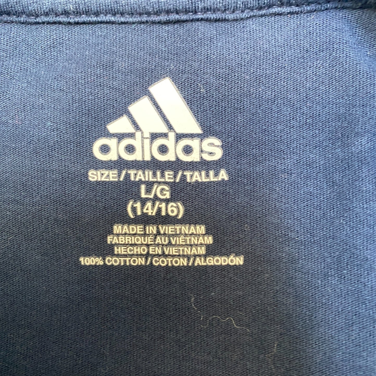 Adidas T-Shirt Boys Large Blue Graphic Print Standard Fit Stretch Crew Neck Tee