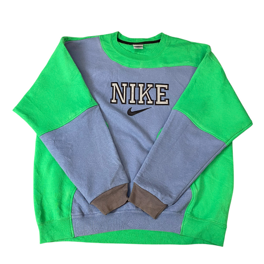 Nike Reworked Sweatshirt Men XL Green Blue Embroidered Spellout Logo Vintage Y2K
