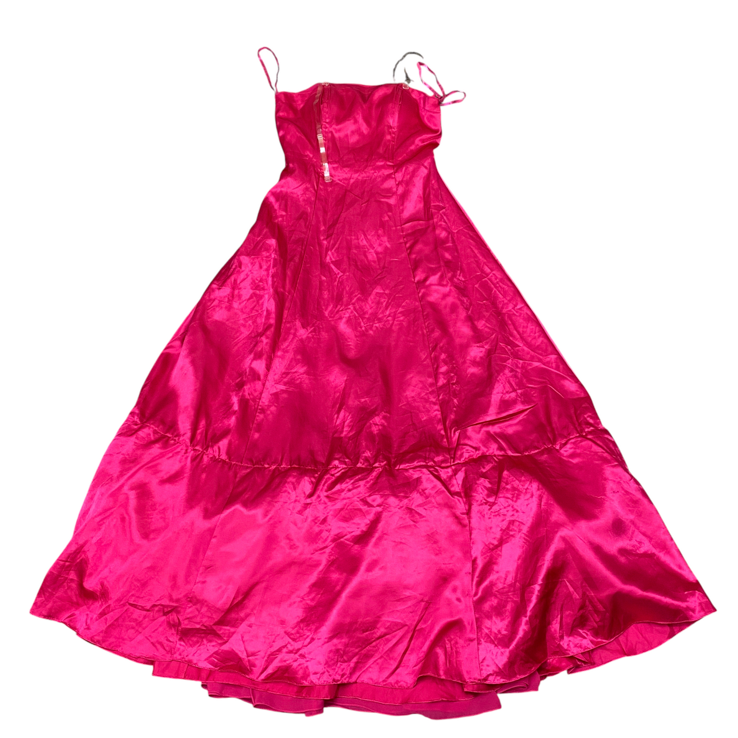 Carducci Long Maxi Dress Womens S Pink Satin Spaghetti Strap Classic Back Zip