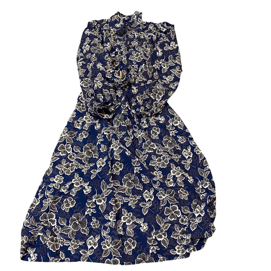 A-Line Long Dress Womens S Multi Floral Belted Balloon Sleeve Button Front