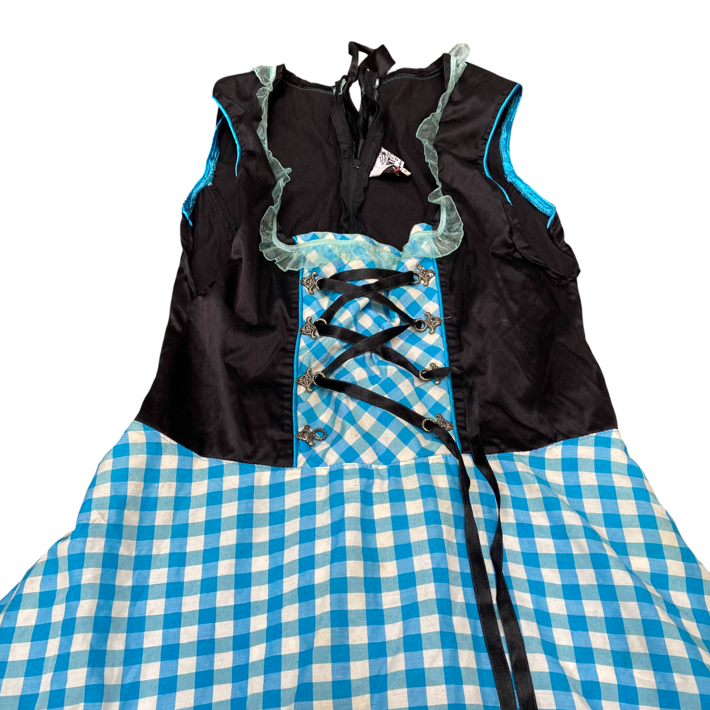 Point Oktoberfest Beer Dress Womens S Black Blue Gingham Square Neck Back Zip