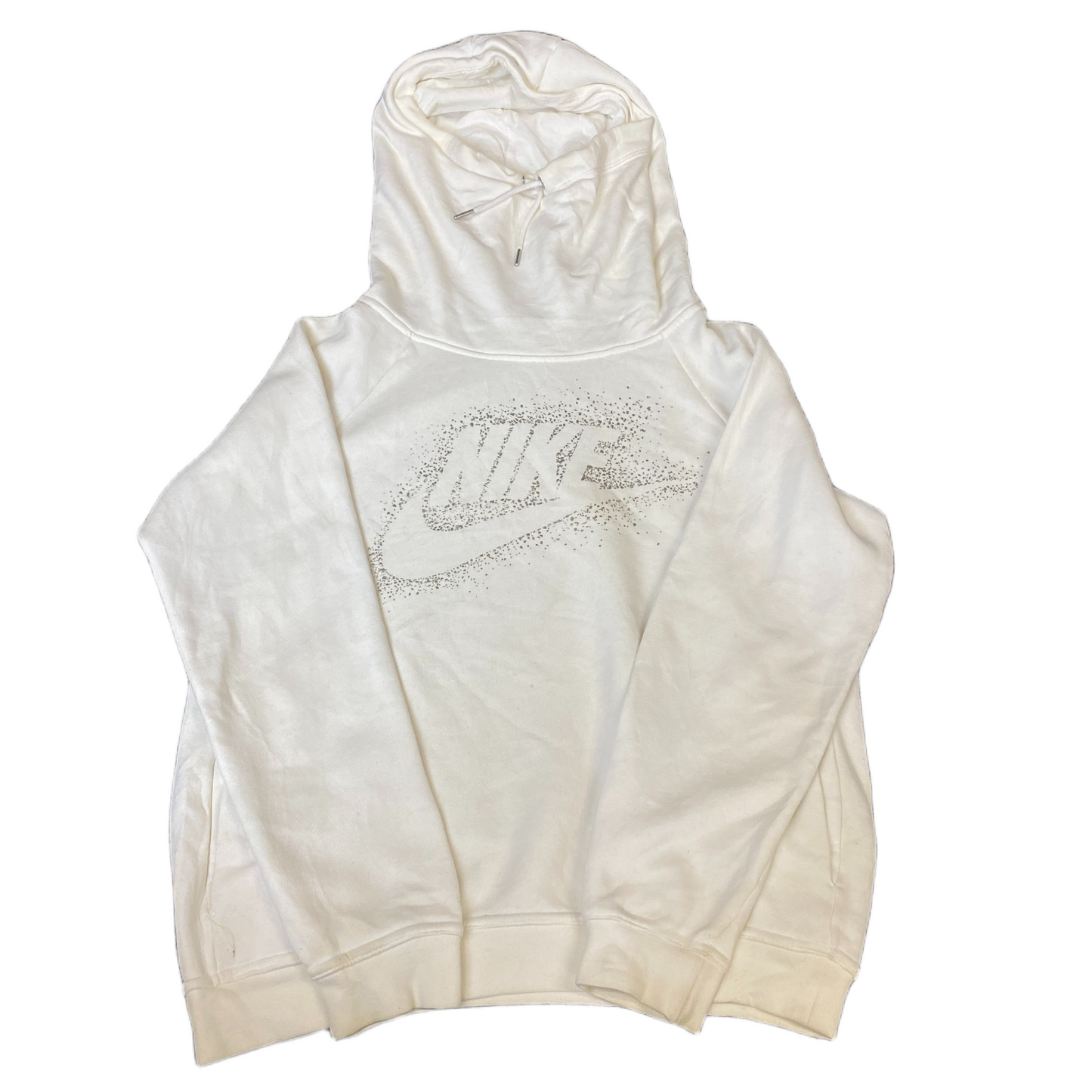 Nike Hoodie Womens Medium White Graphic Logo Fleece Lined High Neck Pullover