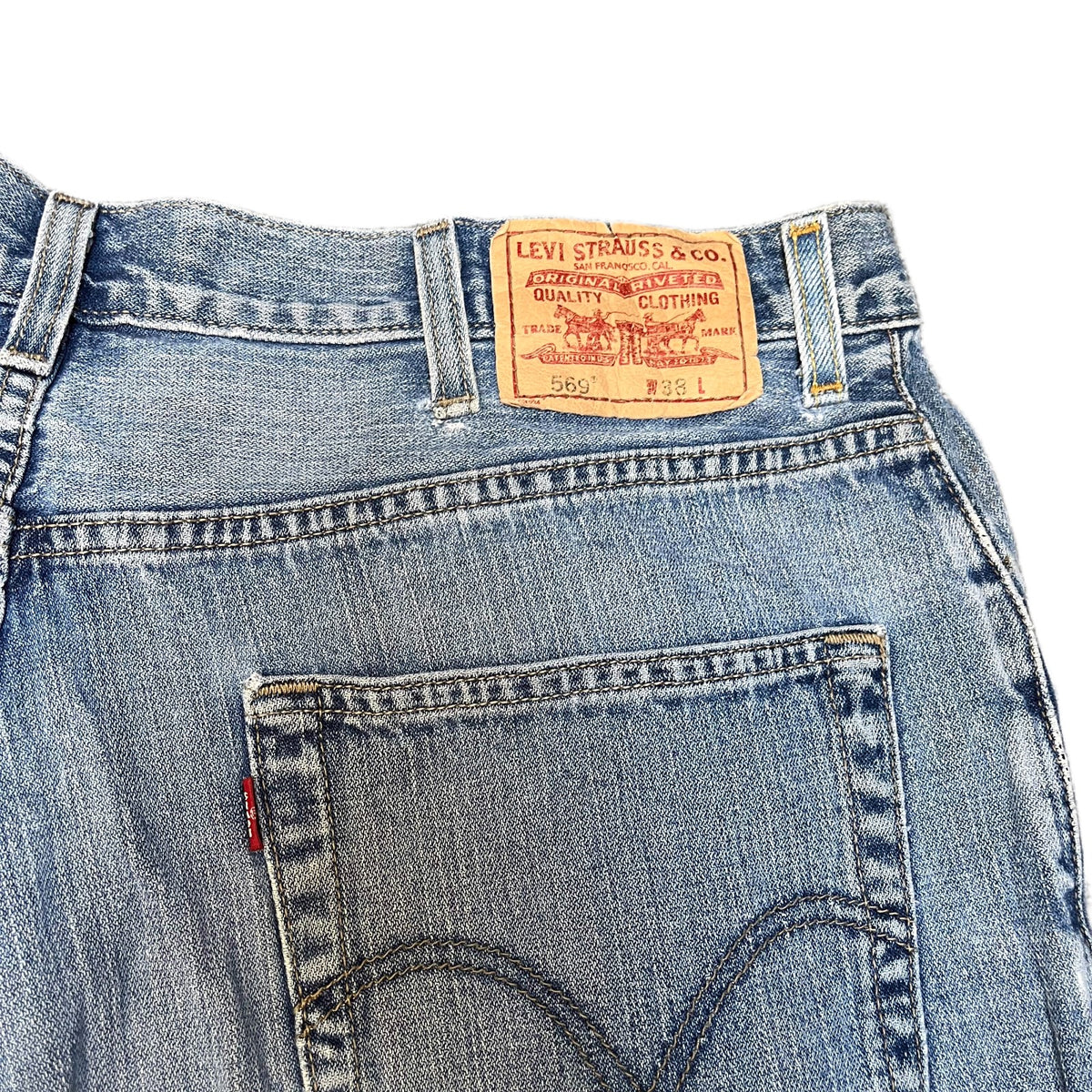 Levi's 569 Jean Shorts Fits as Mens XL 37" Waist Blue Denim Straight Loose Fit
