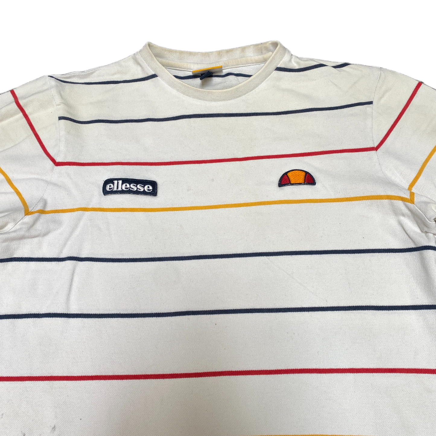 Ellesse T-Shirt Womens Large Multi Stripes Patch Logo Short Sleeve Pullover Tee