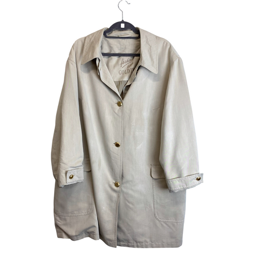 Trench Coat Womens XL Cream Pockets Long Sleeve Collared Golden Buttons Outdoor