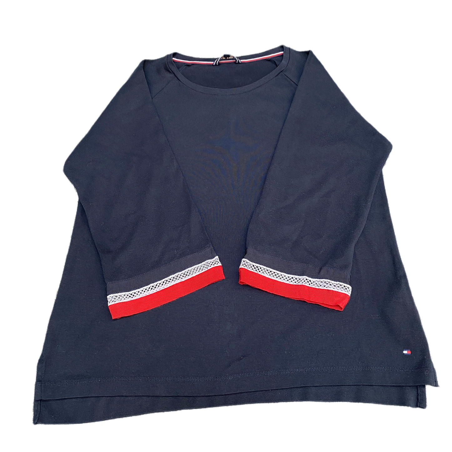 Tommy Hilfiger Jumper Womens Small Navy Knit Lace Ribbed Long Sleeve Round Neck