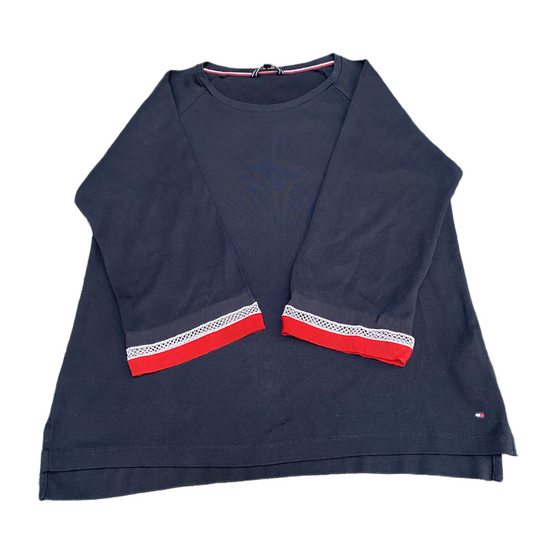 Tommy Hilfiger Jumper Womens Small Navy Knit Lace Ribbed Long Sleeve Round Neck