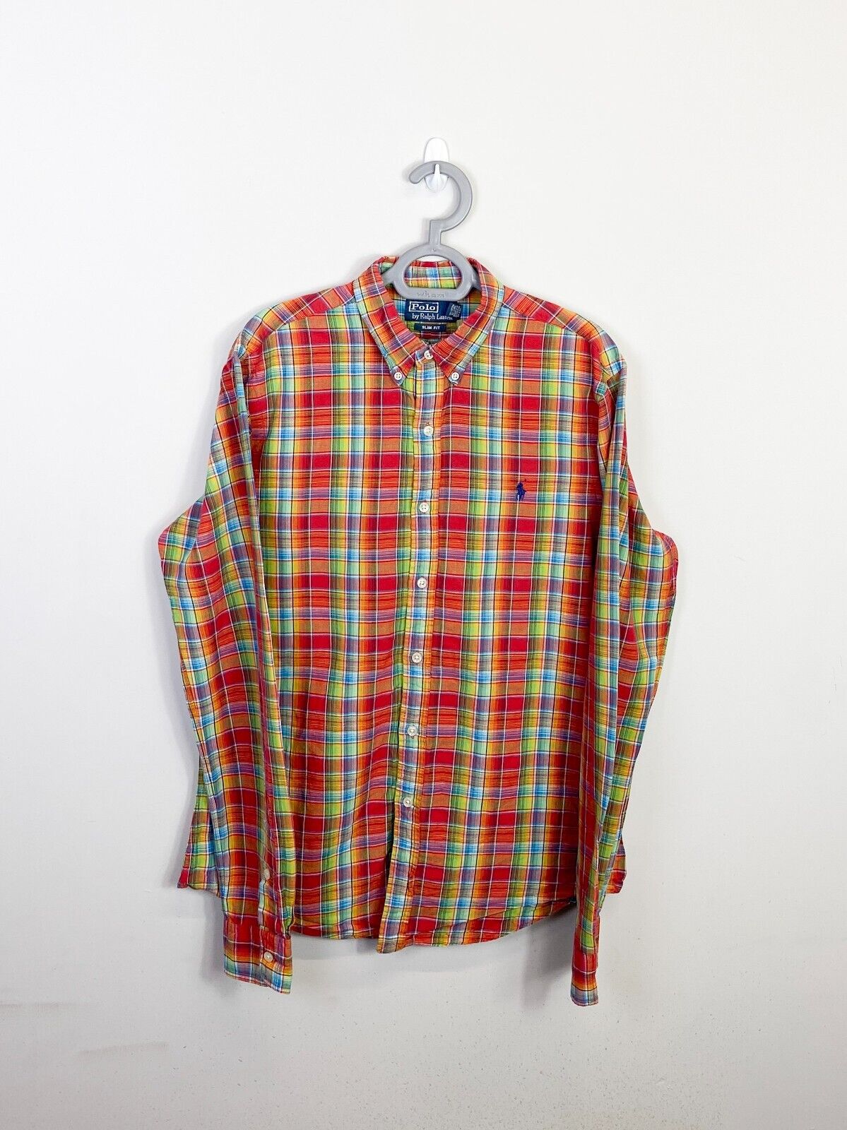 Ralph Lauren Shirt Mens Medium Multi Plaid Slim Fit Blue Small Polo Pony Logo