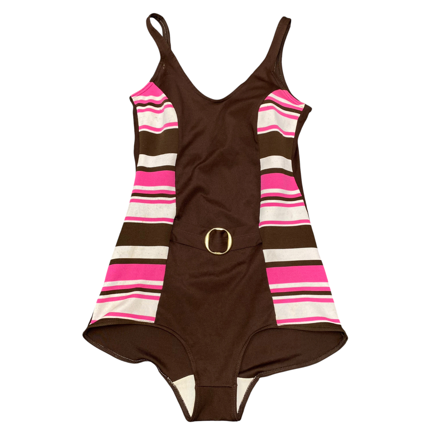 One Piece Swimsuit Womens S Brown Multi Striped O Ring Detail Padded Backless