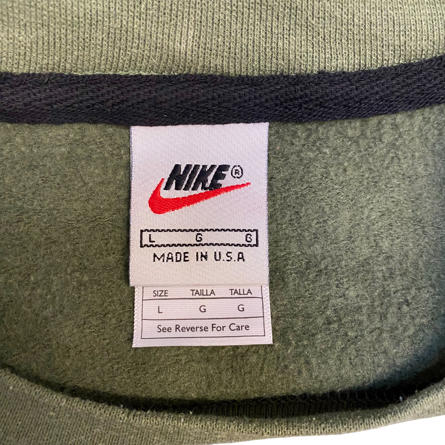 Nike Reworked Sweatshirt Men L Green Black Embroidered Spellout Logo Vintage Y2K