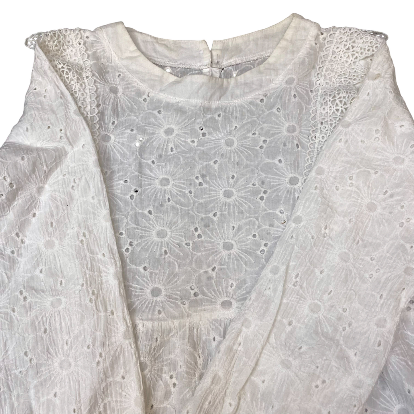Blouse Top Womens S White Lace Floral Long Sleeve Round Neck Keyhole Back