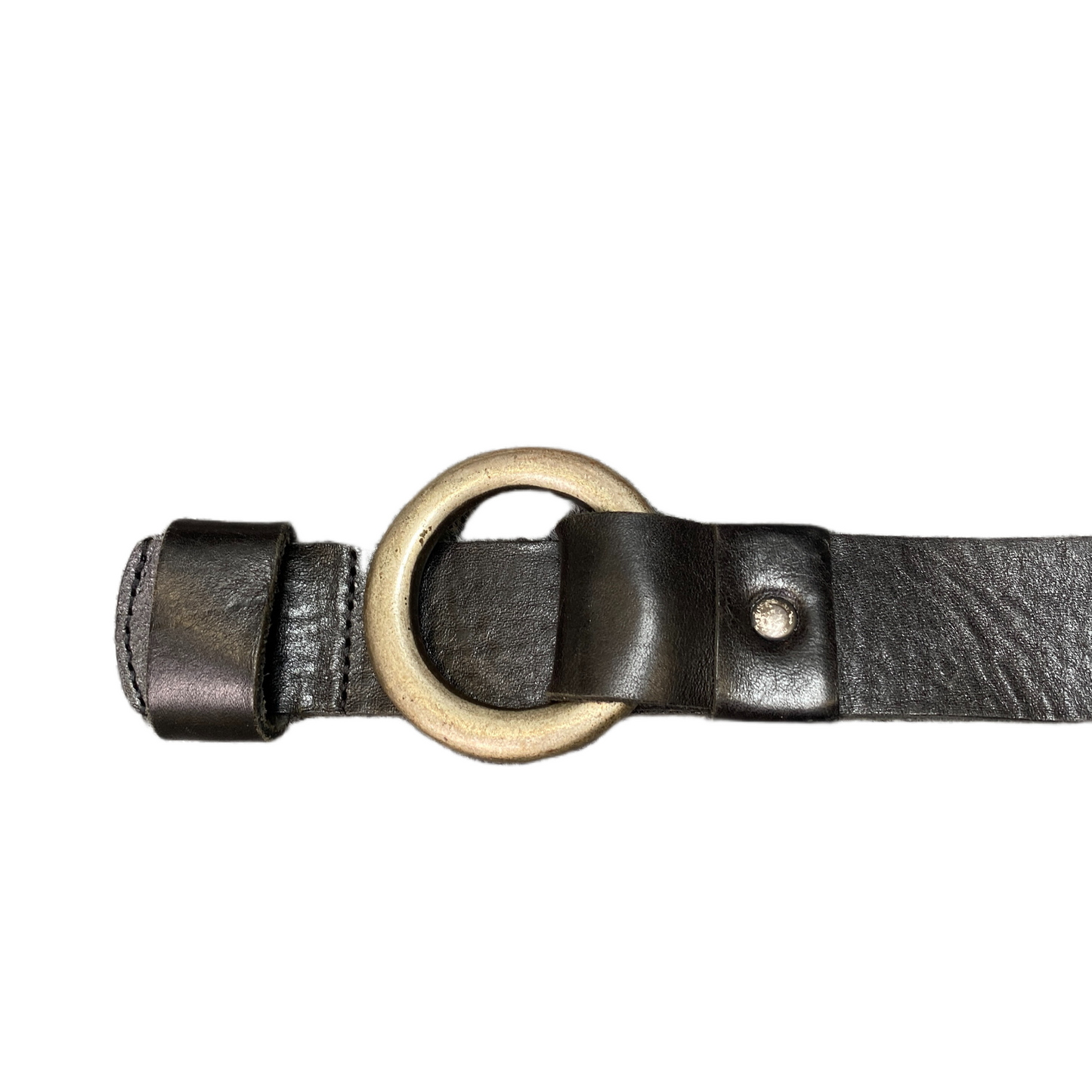 CRS Waist Belt Womens Black Leather Adjustable Brass O-Ring Buckle 39 Inches