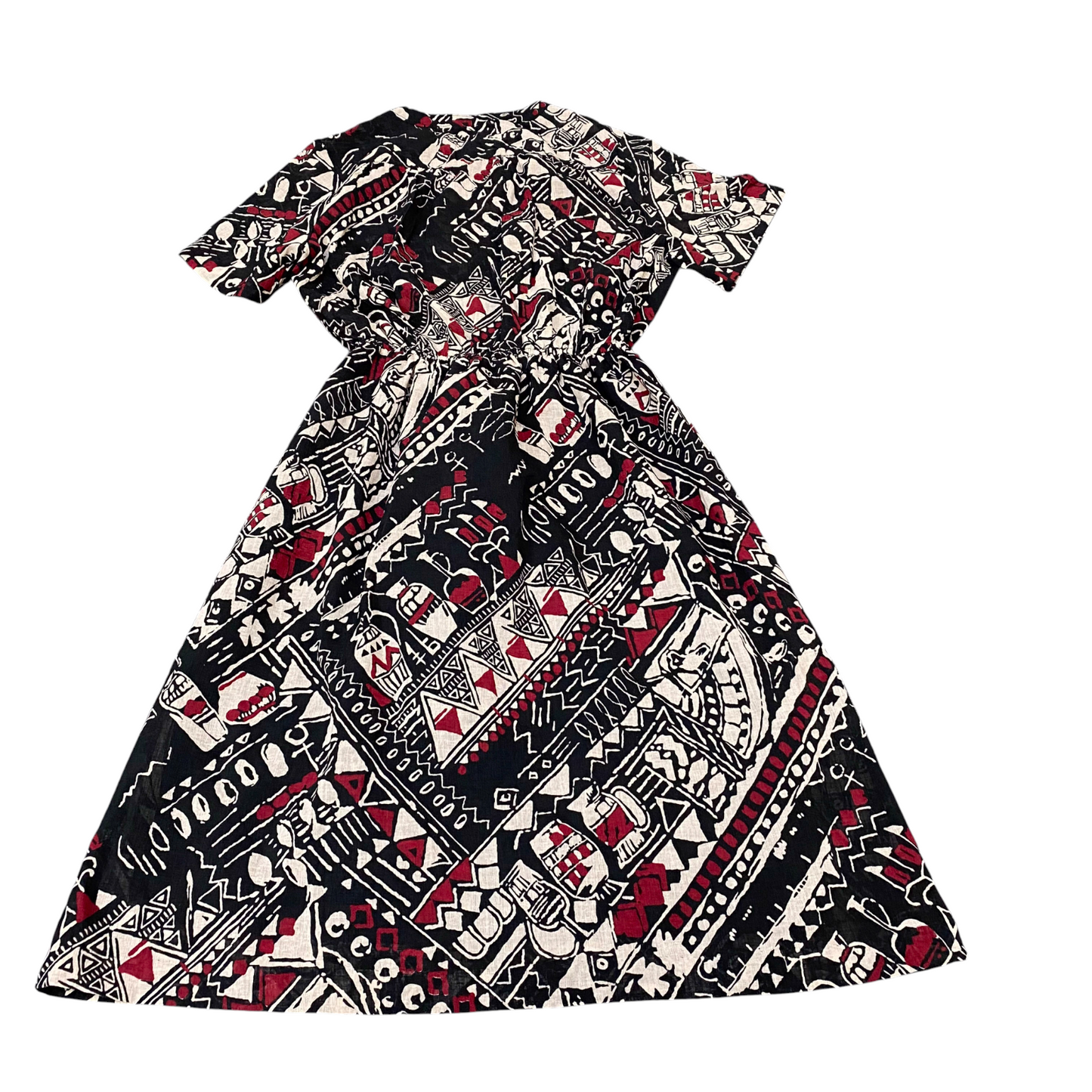 A-Line Dress Womens S Multi Geometric Short Sleeve Round Neck Button Front