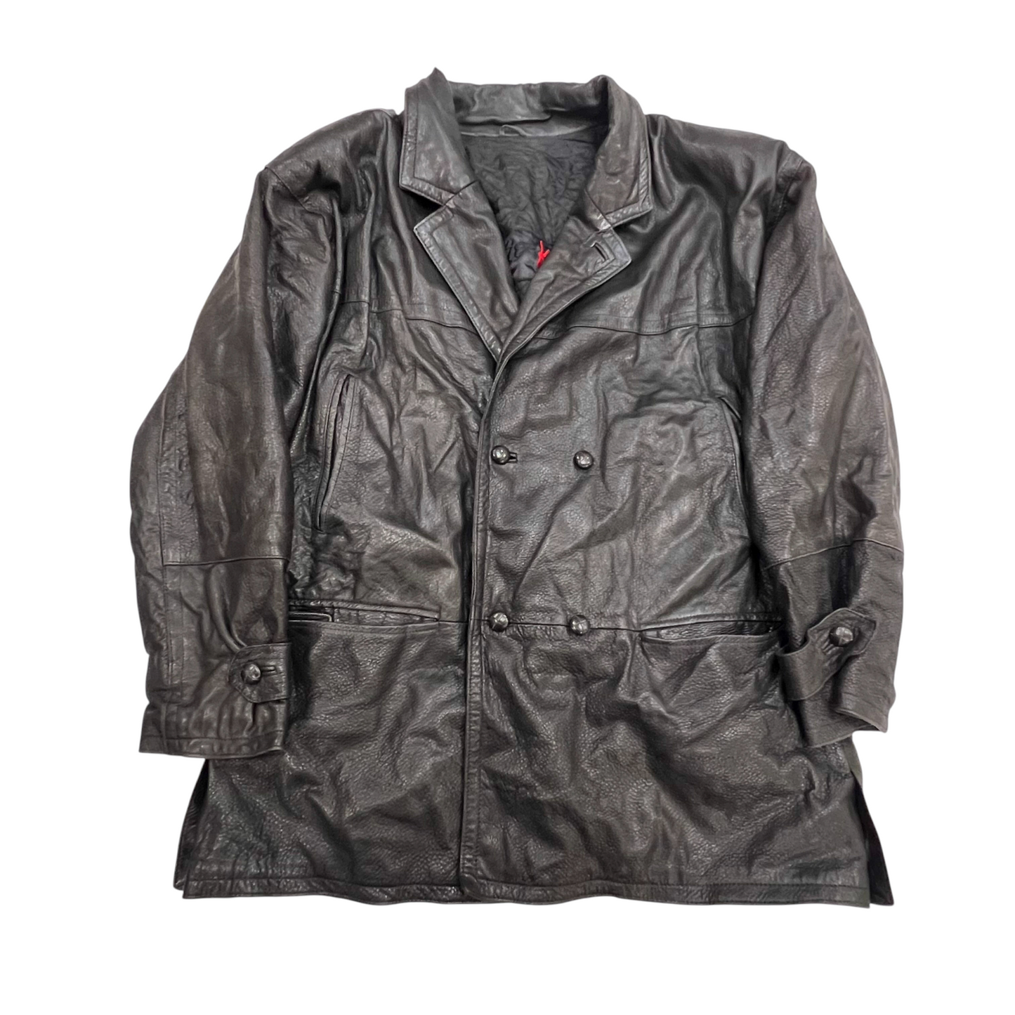 Otto Kern Faux Leather Jacket Mens XL Black Lined Notch Lapel Double Breasted