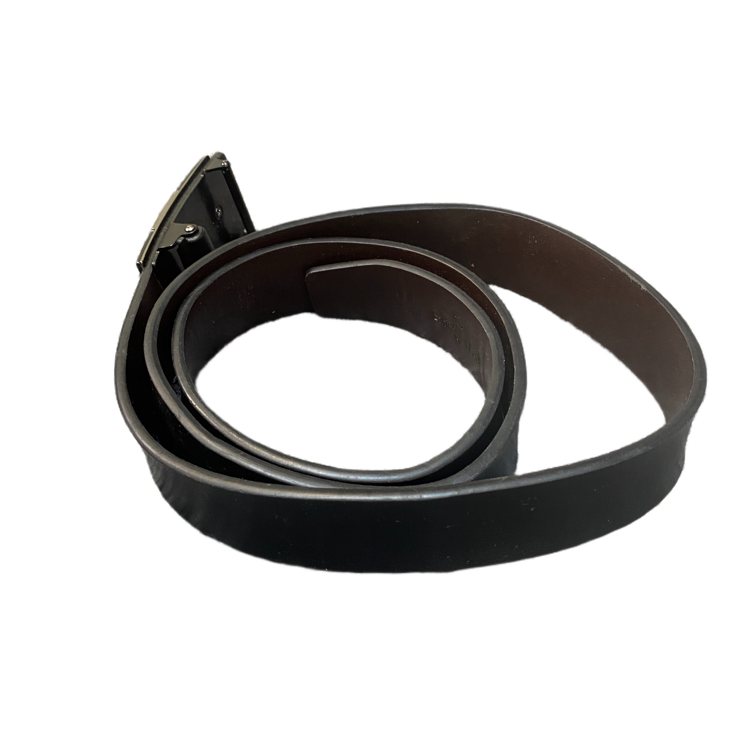 Cabor Kunkel Waist Belt Men Black Leather Rectangular Ratchet Buckle 44.5 inches