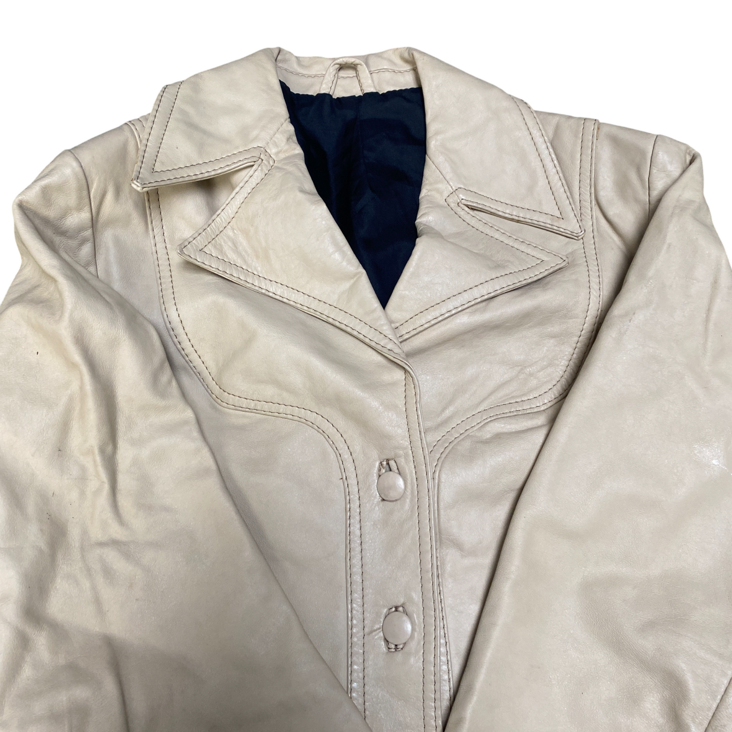 Women's Leather Blazer Jacket Medium Cream Formal Long Sleeve Single Breasted