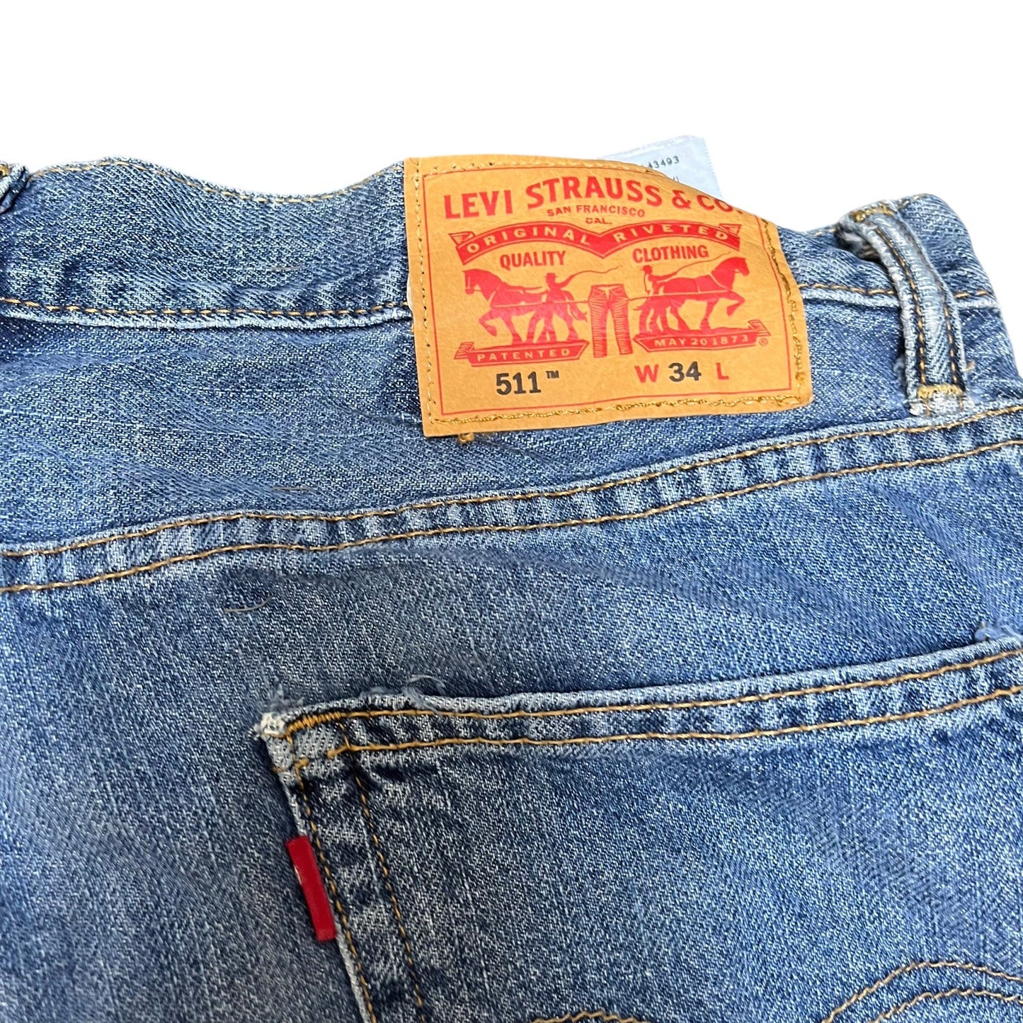Levi's 550 Jean Shorts Fits as Mens XL 36" Waist Blue Denim Relaxed Fit Red Tab