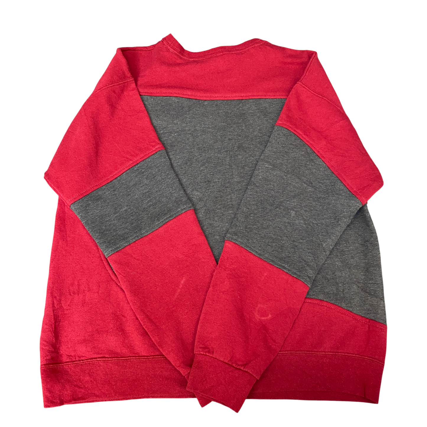 Nike Reworked Sweatshirt Mens Small Red Grey Embroidered Spellout Logo Vtg Y2K