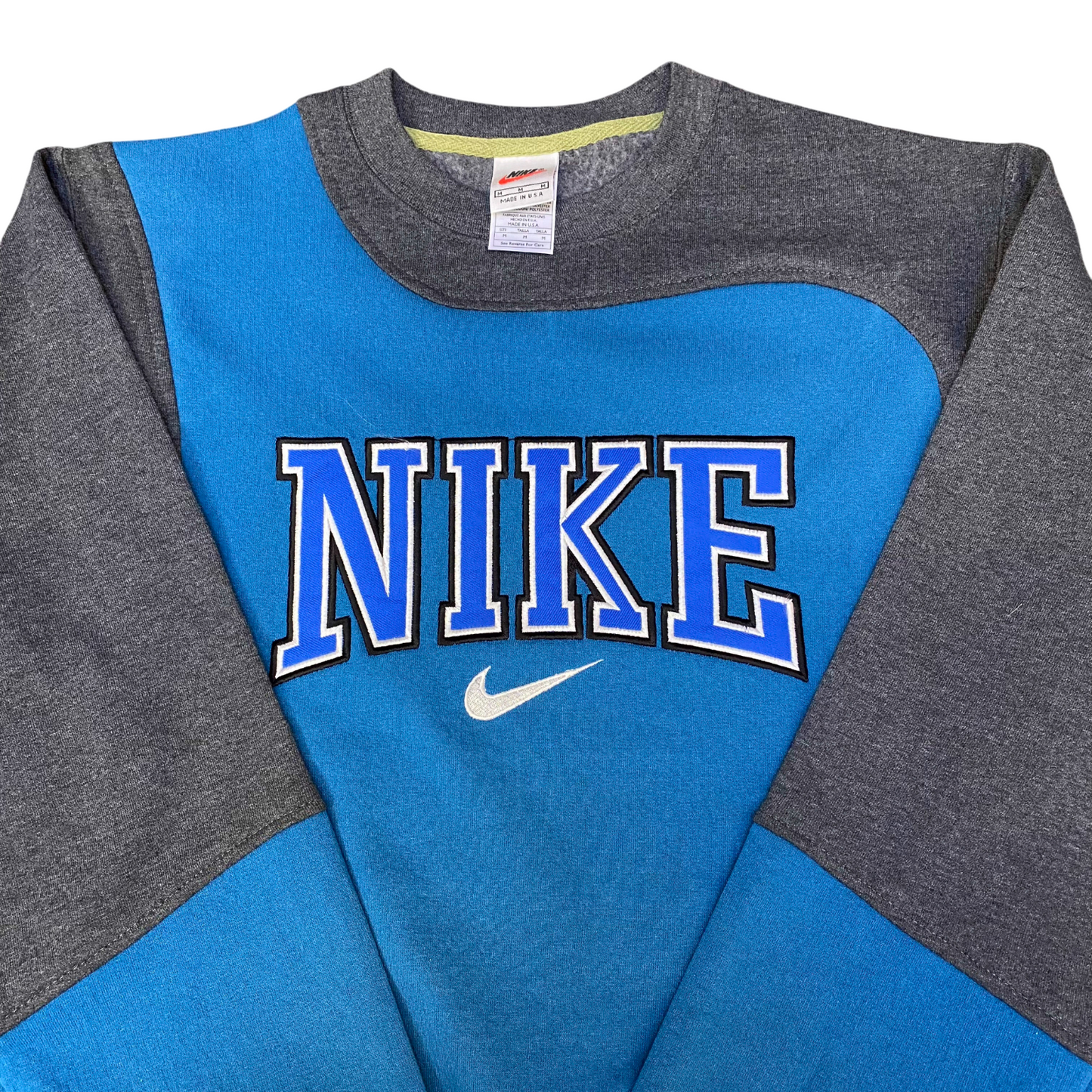 Nike Reworked Sweatshirt Mens Medium Blue Grey Embroidered Spell Out Logo