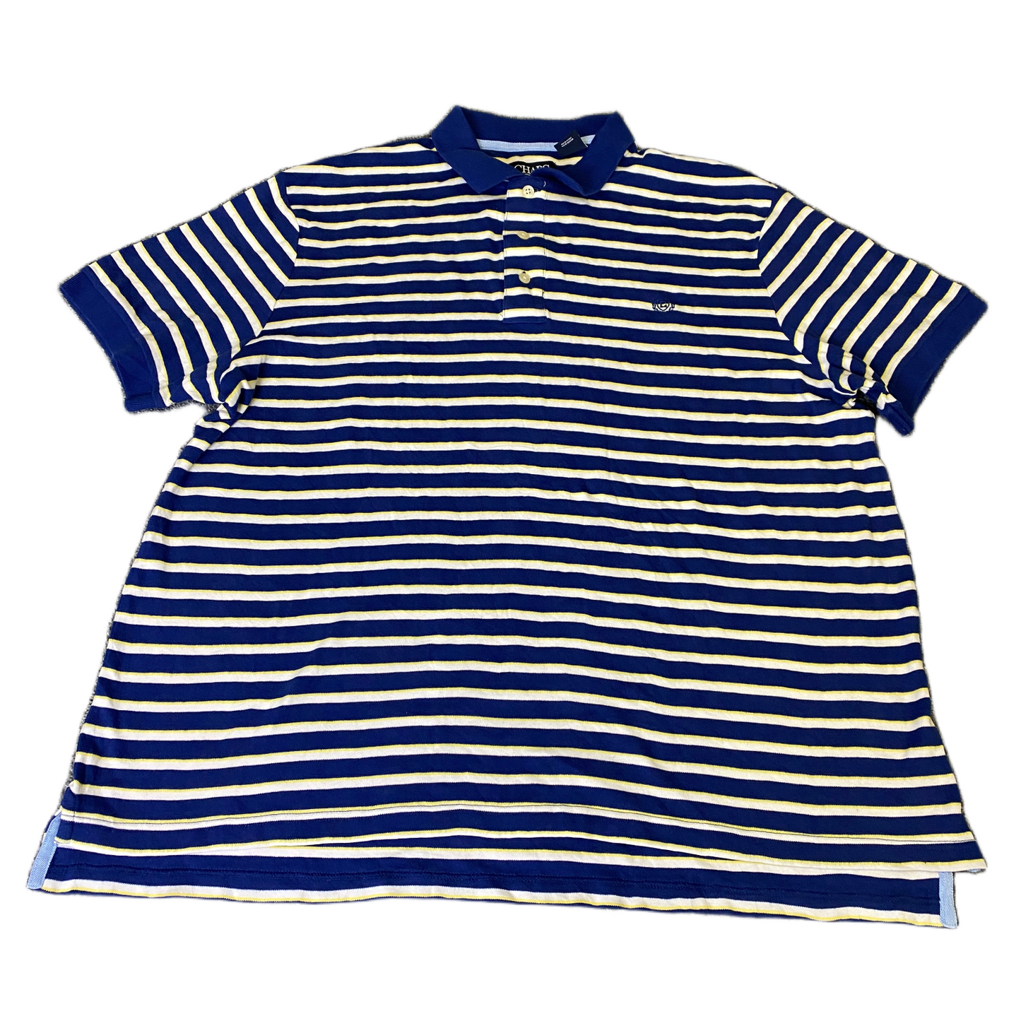 Chaps Polo Shirt Mens XL Multi Striped Short Sleeve Collared Side Slit Popover