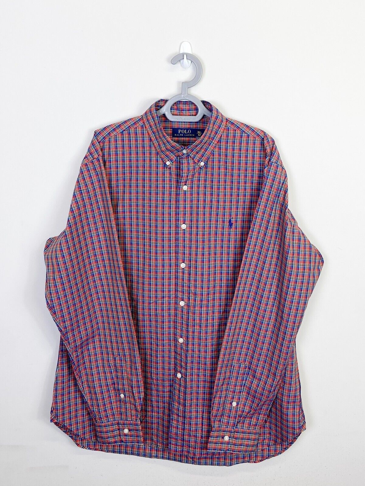 Ralph Lauren Dress Shirt Mens 16.5 Multicoloured Plaid Blue Small Polo Pony Logo