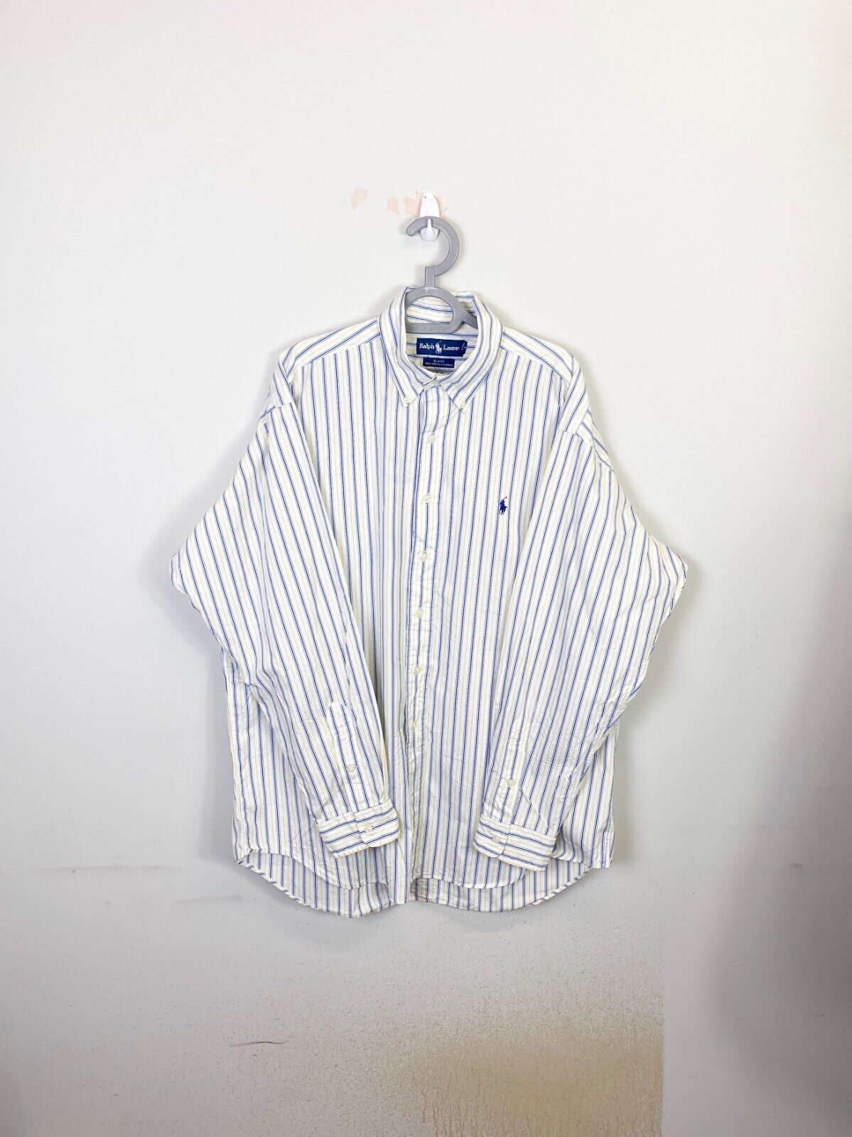 Ralph Lauren Shirt Men 2XL Yellow Striped Cotton Blake Small Blue Polo Pony Logo