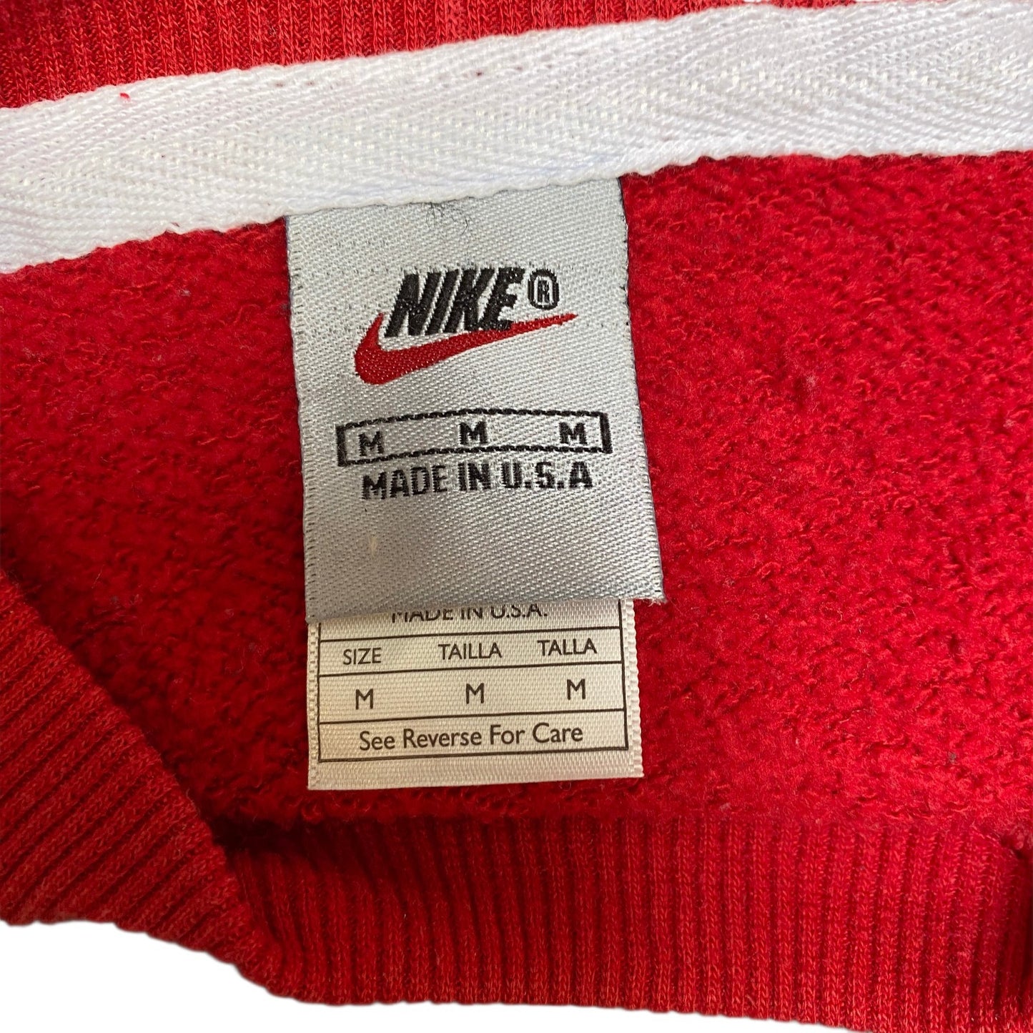 Nike Reworked Sweatshirt Mens M Red Grey Embroidered Spellout Logo Vintage Y2K