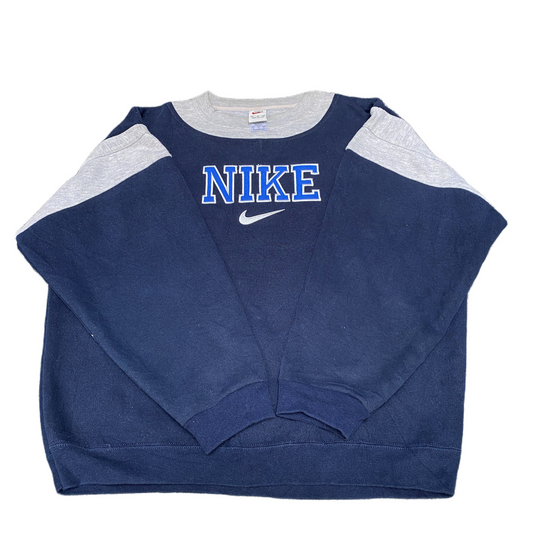 Nike Reworked Sweatshirt Mens XL Blue Grey Embroidered Spellout Logo Vintage Y2K