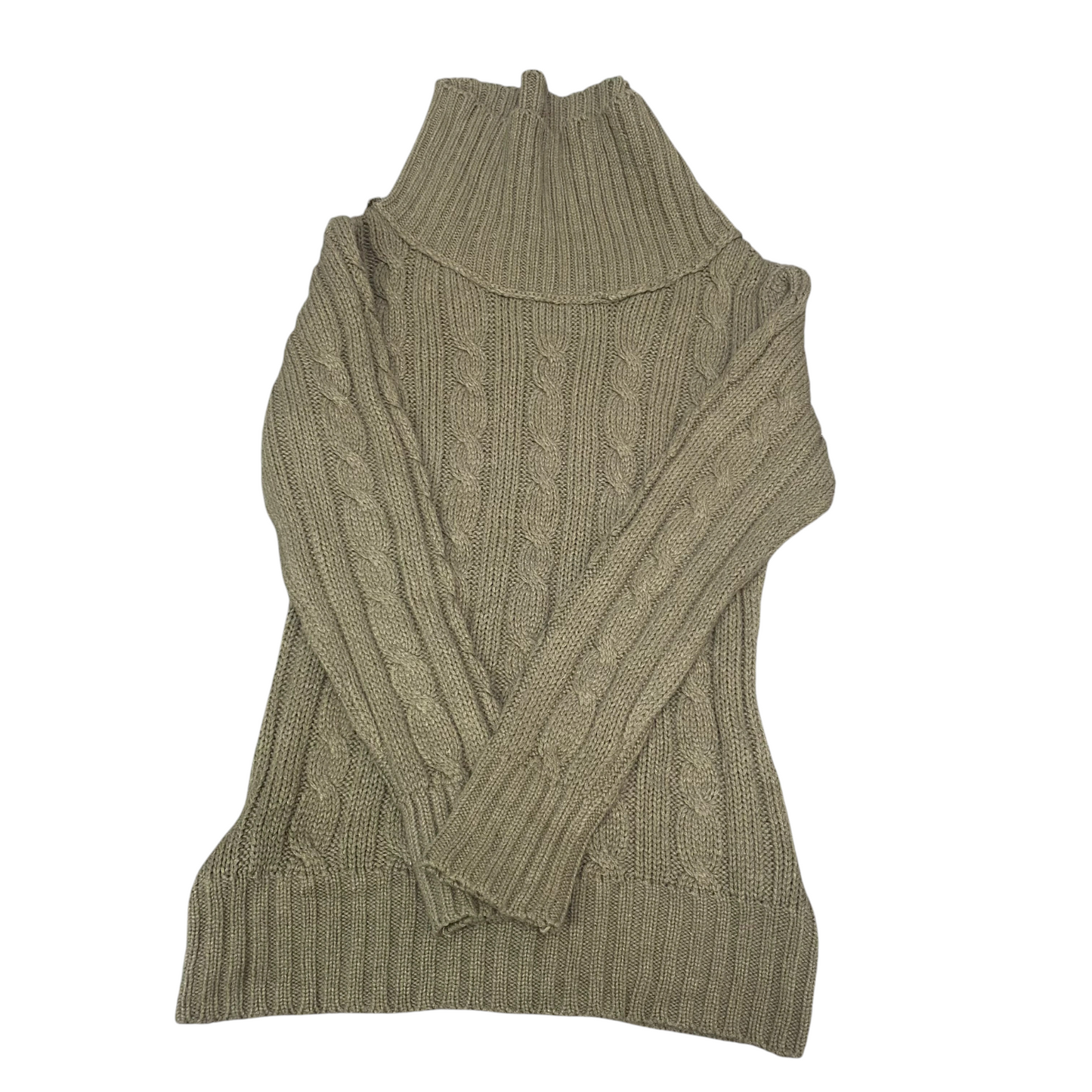 mbj Jumper Womens Large Green Cable Knit Long Sleeve Turtle Neck Pullover