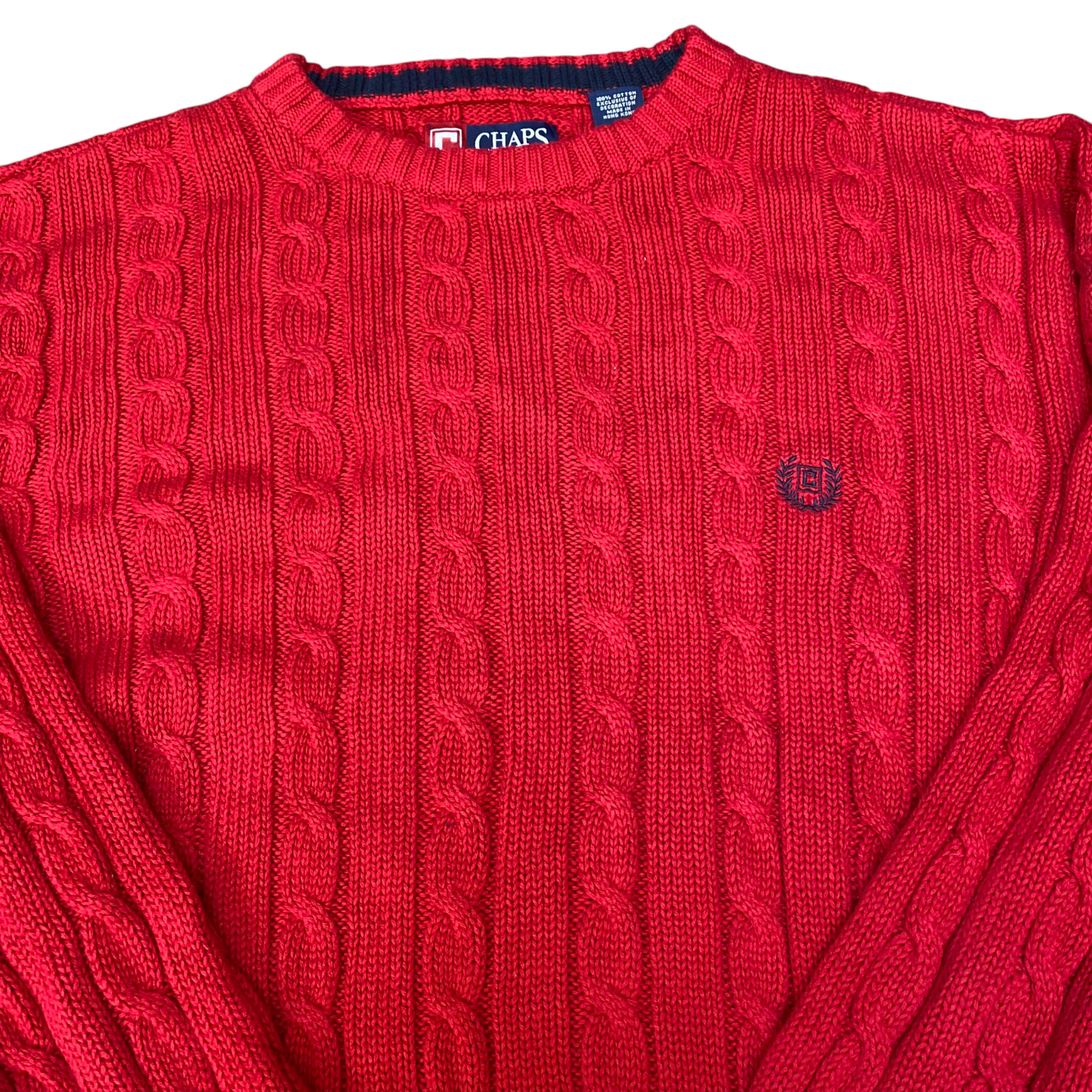 Chaps Sweater Mens Medium Red Cable Knit Long Sleeve Slim Fit Crewneck Pullover