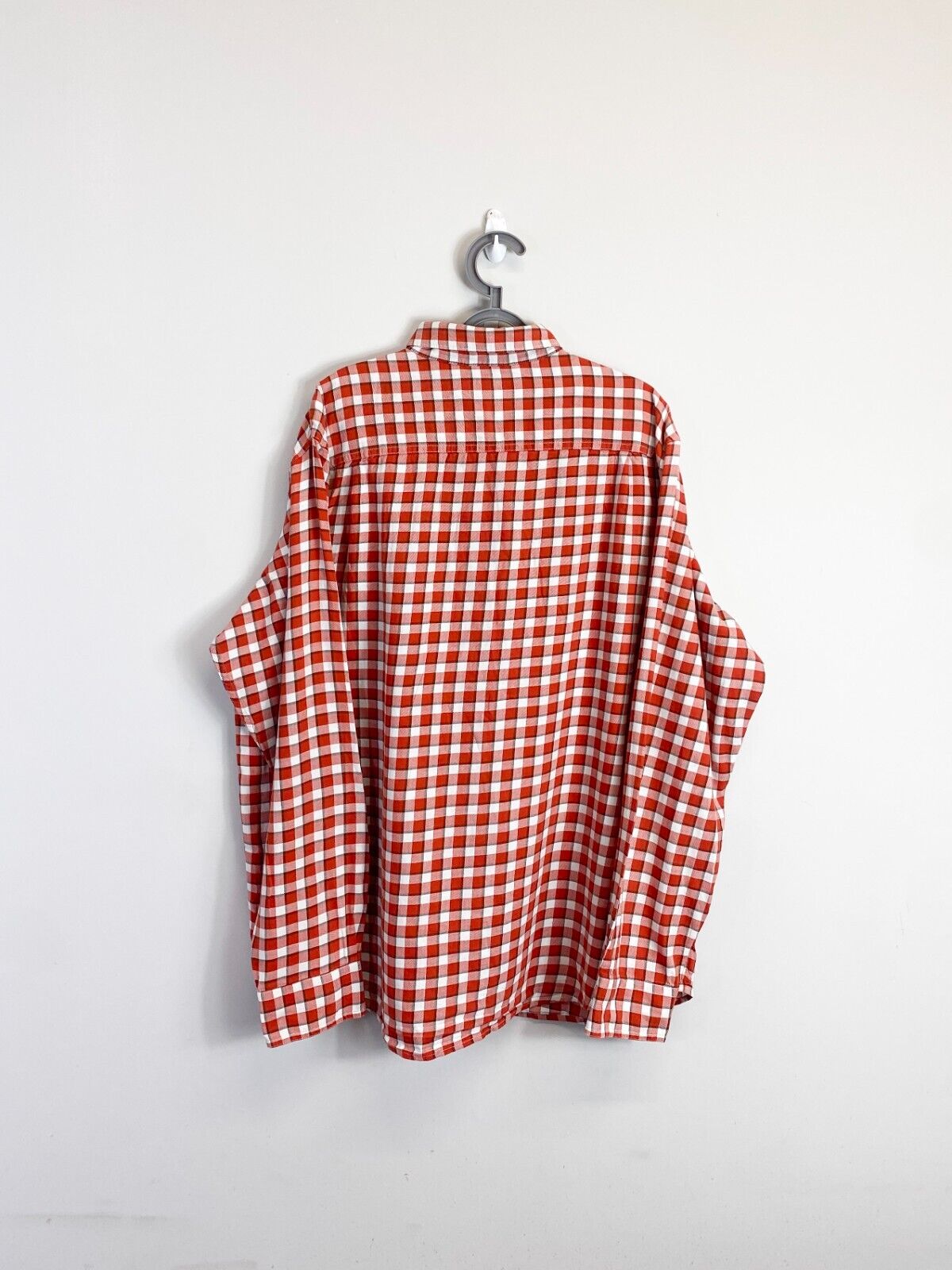 Chaps Shirt Mens L Orange Checkered Detailed Pockets Fitted Collared Button Down
