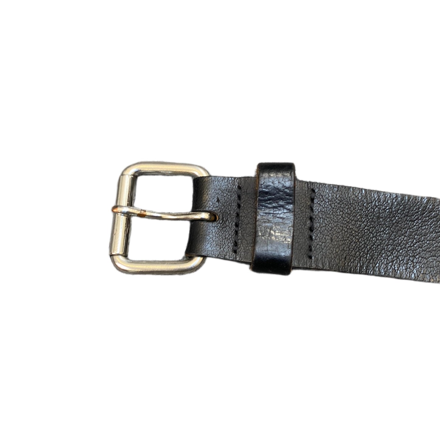 Waist Belt Mens Black Leather Adjustable Silver Roller Pin Buckle 43.5 Inches