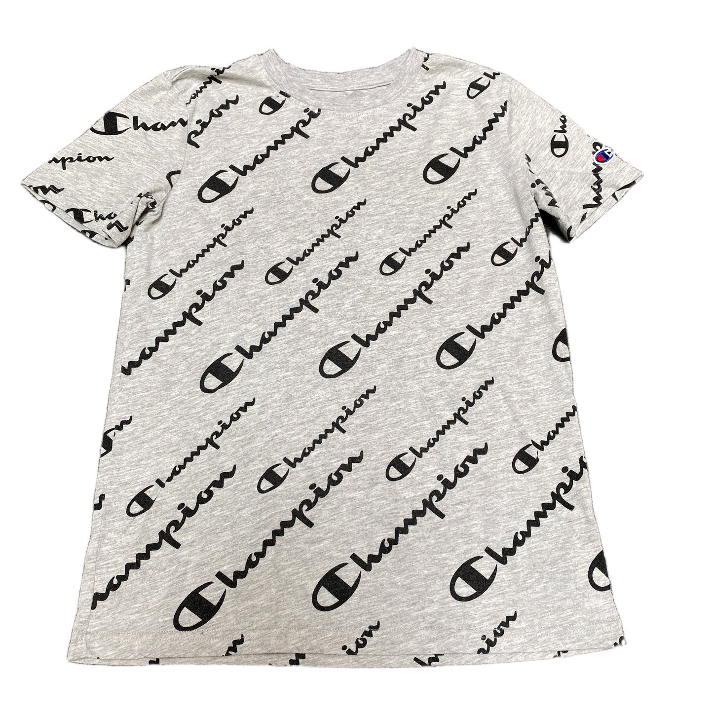 Champion T-Shirt Boys XS Grey All Over Print Short Sleeve Crew Neck Pullover Tee