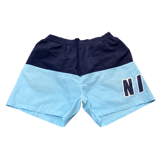Nike Swim Shorts Mens Large Blue Colorblock Elastic Waist Drawstring Spellout