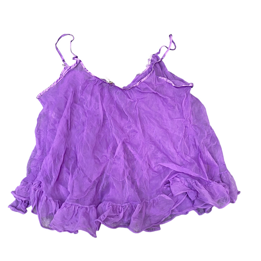 Camisole Top Womens S Purple Mesh Sleeveless Spaghetti Strap Peplum Hem Pullover