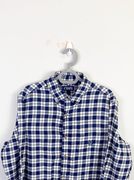 Chaps Shirt Mens Medium Blue Plaid Long Sleeve Collared Casual Button Down