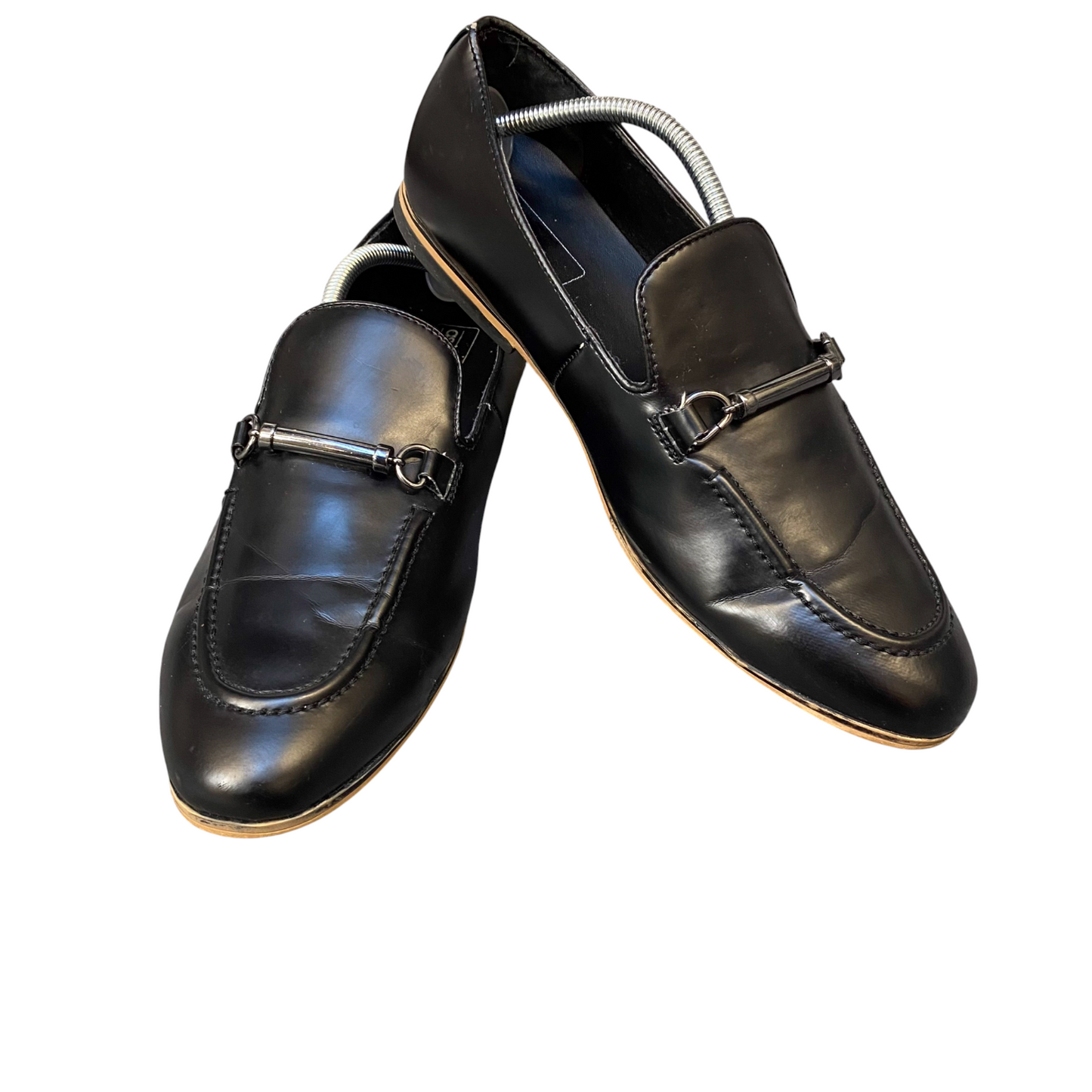 ASOS Horsebit Loafers Mens UK Size 9 Black Faux Patent Leather Formal Slip On