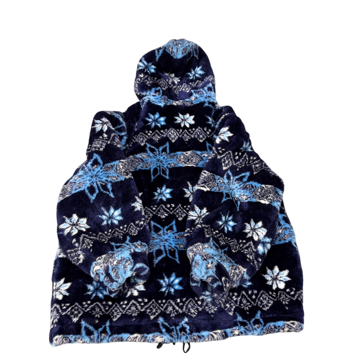 Womens Fleece Jacket Large Navy Quilted Lined Hooded Full Zip Drawstring Hem