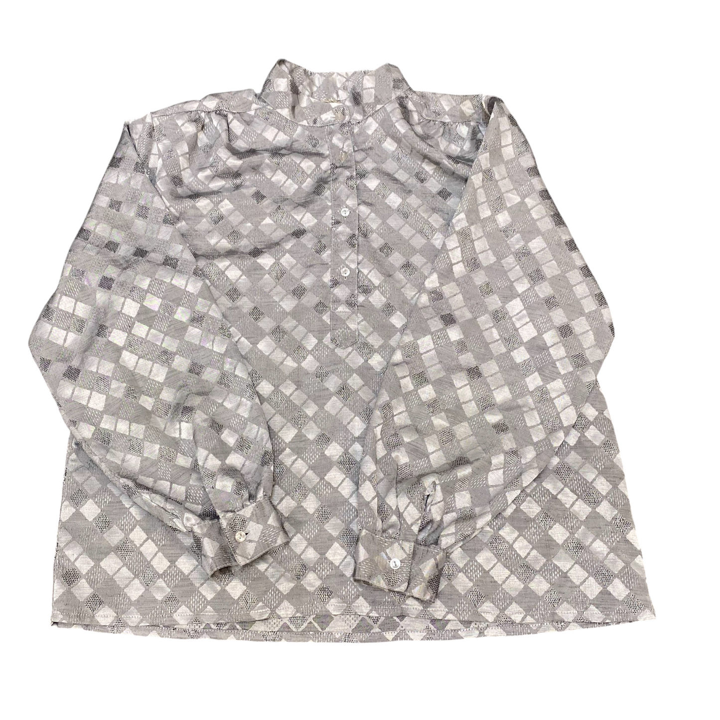 Womens Blouse Top L Grey Geometric Long Sleeve Casual Button Up Outdoor Comfort