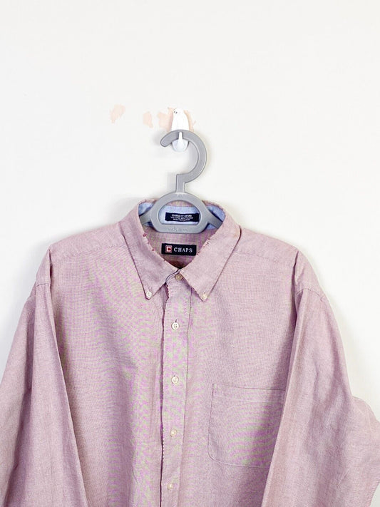 Chaps Shirt Men Large Pink Cotton Classic Fit Oxford Collared Casual Button Down