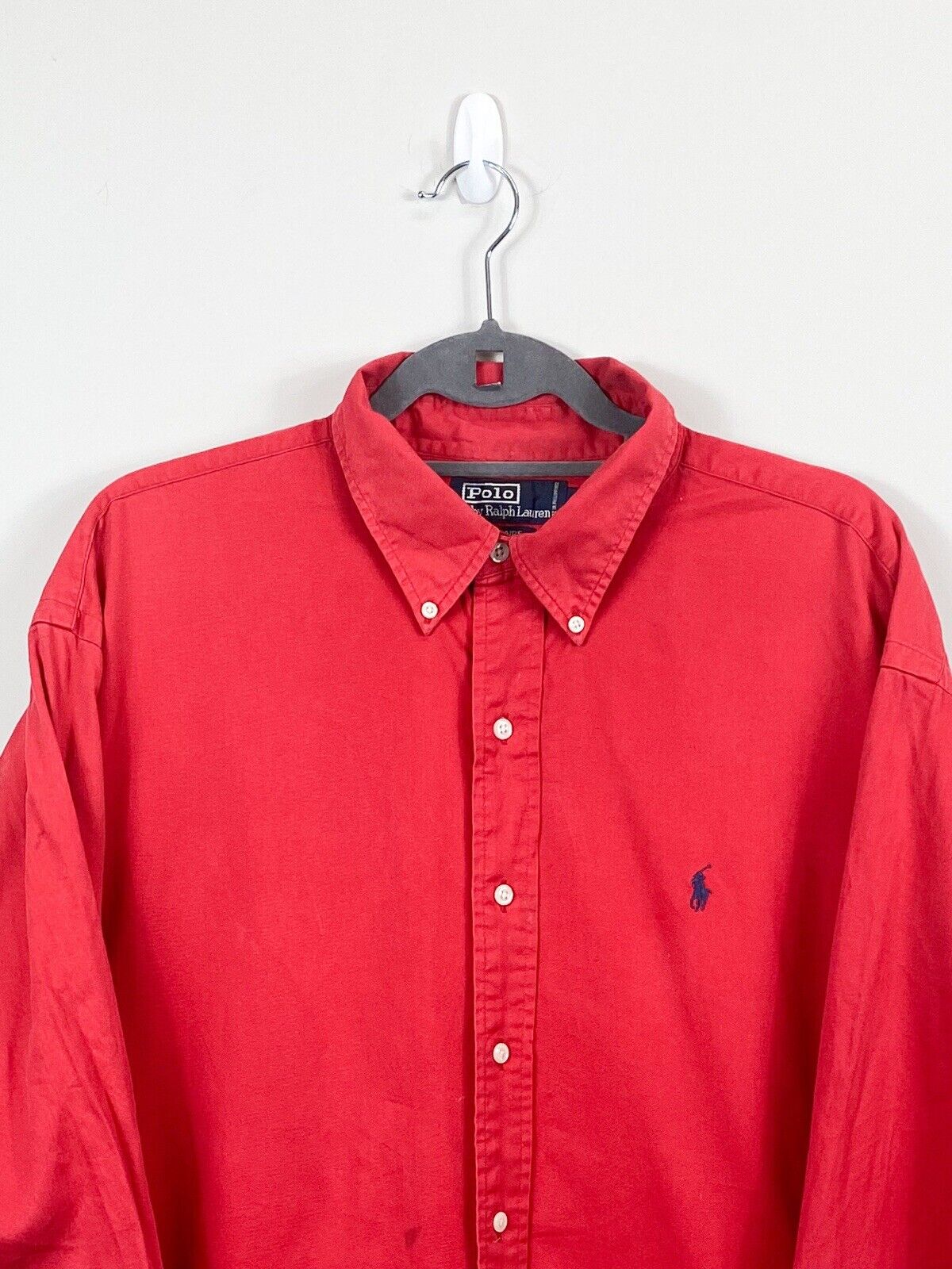 Ralph Lauren Buttoned Shirt Mens XL Red Long Sleeve Pony Plain