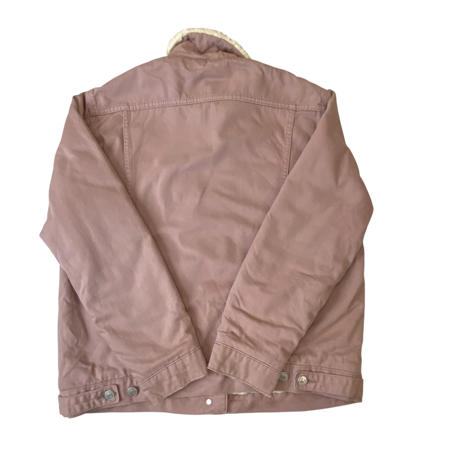 Topshop Trucker Jacket Womens L Pink Teddy Fleece Lined Collared Button Front