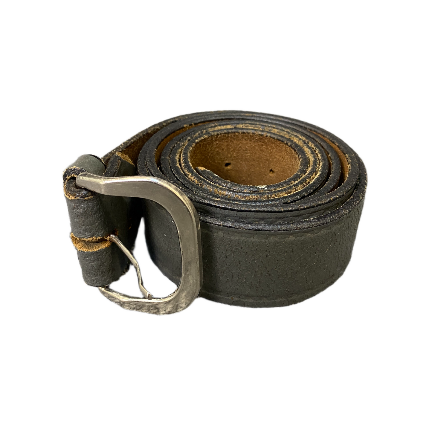 Waist Belt Men Dark Green Cow Leather Adjustable Silver Pin Buckle 50.5 inches