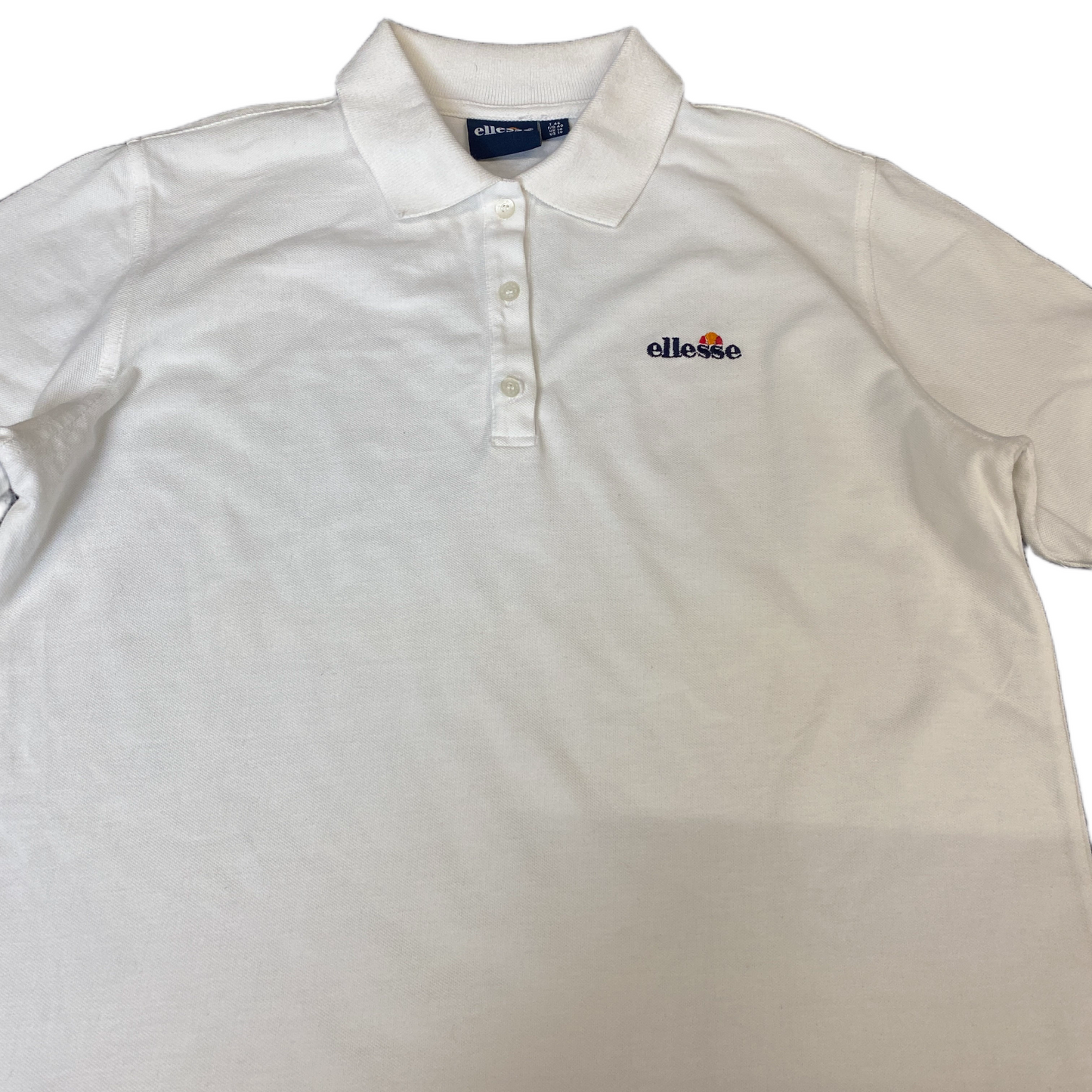 Ellesse Polo Shirt Womens M White Embroidered Logo Short Sleeve Collared Popover