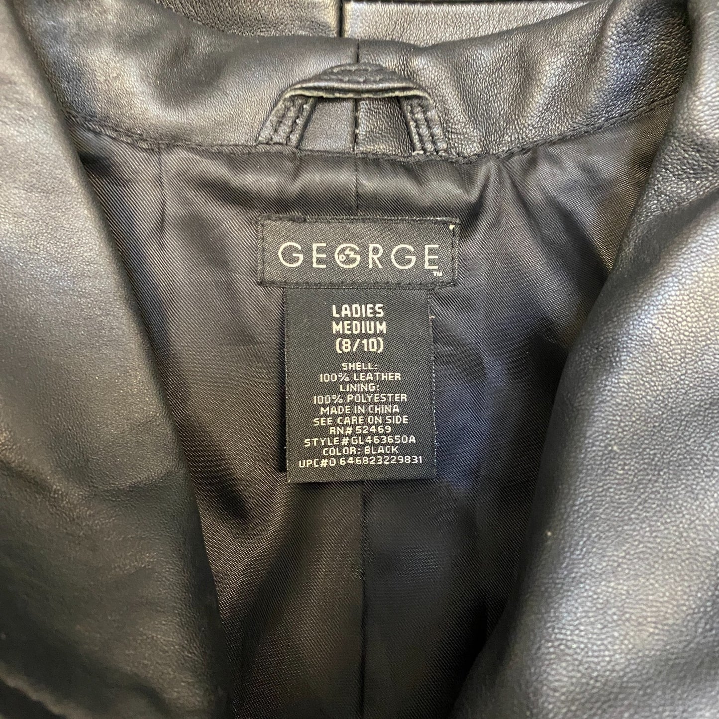 George Genuine Leather Biker Jacket Womens Medium Black Lined Collared Full Zip